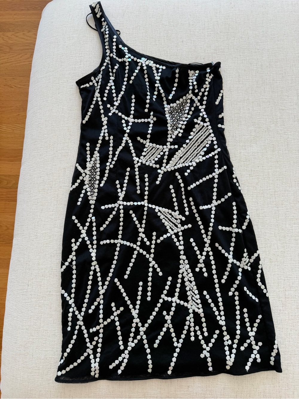 JAYGODFREY Black One-Shoulder Sequin-Embellished Dress